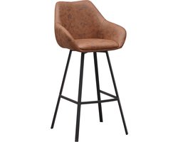 Draaibare Barkruk Cognac Ecoleder Elise - Met Armleuning - Zithoogte 79 cm - Geschikt voor Bartafels of Hoge Keukenbarren