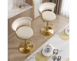 Draaibare Barkrukken Set-2 Stuks-Fluweel-Rotan Rugleuning-Beige