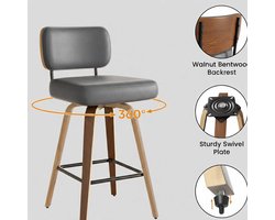 Draaibare Barkrukken Set van 4 – House&Garden Luxe Mid-Century Barstoelen met Rugleuning – 65 cm Zithoogte – 360° Draaibaar – PU-Leren Zitting – Massief Walnoothout – Zwart – Keukeneiland & Bar
