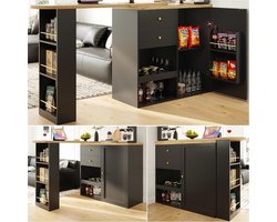 Draaibare Bartafel - Eettafel Hoek - Ruimtebesparend Wonen - Veelzijdige Opbergruimte - 138-204cm Breed - Zwart