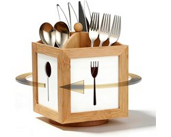 Draaibare Bestekhouder - Gebruiksvoorwerpenhouder Tafel - Keuken Organiseren - 4 Vakken Hout - 15 x 15 x 16 cm