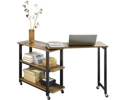 Draaibare bijzettafel, bijzettafel met zwenkwielen, mobiele consoletafel met 2 opbergplanken en 6 zwenkwielen, industrieel ontwerp - 133 x 30 x 69 cm