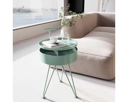 Draaibare bijzettafel - Opbergtafel met lade - Huis Organiseren - Dubbellaags ontwerp - 38x62cm - Groen