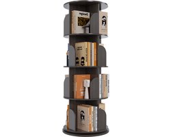 Draaibare Boekenkast 360° 4 Lagen Deeltjesplaat Open Boekenrek Opbergrek Grijs-Zwart Voor Studiekamer Slaapkamer Woonkamer Kantoor