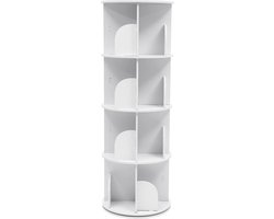 Draaibare Boekenkast - 4 lagen - Wit - Boekenrek - 40 X 40 X 118 - Woonkamer - Slaapkamer - Leuk voor Kinderboeken