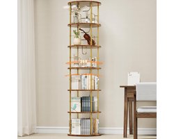 Draaibare boekenkast van hout – 360° staande kast met 6 verstelbare niveaus, vintage bruine afwerking, ideaal voor woonkamer, kantoor of studeerkamer (45 × 45 × 160 cm)