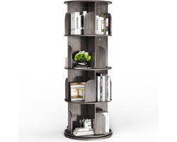 Draaibare Boekenplank 4 Laags Grijs-Zwart 48x48x133cm - 360° Draaibaar Open Boekenkast | Houten Partikelbord Opslagplank Voor Studiekamer Kantoor Aftermarket