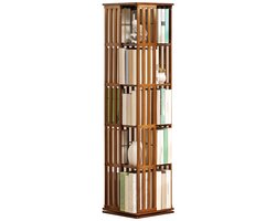 Draaibare Boekenplank – Boekenrek – Boekenhouder – Boekenkast – Opbergkast – 5 Lagen – 360° Draaibaar – Bamboe Materiaal