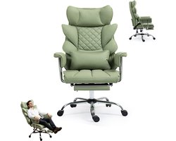Draaibare bureaustoel met hoge rugleuning - Leren directiebureau en -stoel - Relaxfauteuil met voetensteun - Grote draaibare computerstoel - Extra brede zitting - Met armleuningen en wielen - Geschikt voor thuiswerkplek - Groen