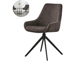 Draaibare bureaustoel zonder wielen - Bureaustoel met gebogen rugleuning - Draaibare loungestoel - Gestoffeerde Draaibare Keukenstoelen - Luxe 360° Draaibare Eetkamerstoelen - Ergonomisch en Elegant Design - Donkerbruin - Ideaal voor thuiswerkplekken