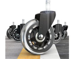 Draaibare bureaustoelwielen 10 x 22 mm rubberen reserveonderdeel geschikt voor parketvloeren tapijten - set van 5 rollerblade rollers - robuust - vervanging IKEA stoel