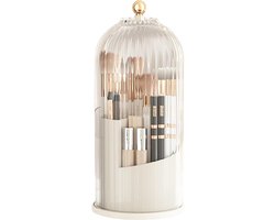 Draaibare cosmetische opbergdoos, 360° draaibare stofdichte transparante opbergdoos voor make-upkwasten met deksel, geschikt voor kaptafel, badkamer, slaapkamer (transparant)
