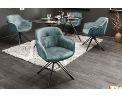 Draaibare design stoel EUPHORIA petrol fluweel met armleuning metalen frame zwart - 40999