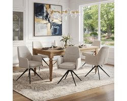 Draaibare Eetkamerstoel 360° met Armleuningen – Comfortabele Gestoffeerde Stoel met Hoge Rugleuning voor Keuken, Eetkamer en Woonkamer – Linnen Beige – Novihome