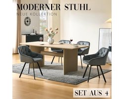 Draaibare Eetkamerstoel 61x55x80 cm – Set van 4 – Fluweel Grijs – Met Armleuningen – 360° Draaibaar – Gestoffeerde Design Stoel voor Eetkamer, Woonkamer & Kantoor – Abkantoor