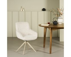 Draaibare Eetkamerstoel Ribe - Textiel / Metaal - Creme - 56x85x65 cm (BxHxD) - Chenille Stof - ARS