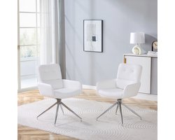 Draaibare Eetkamerstoel-Set van 2-360° Draaibaar-zilver, wit-Ergonomische Zitting en Rugleuning-Eetkamerstoel met Armleuningen