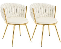 Draaibare Eetkamerstoel Set van 2 – Beige Fluwelen Stoelen – 360° Draaibaar – Luxe Design met goud metalen onderstel - Beige