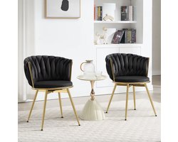 Draaibare Eetkamerstoel Set van 2 – Zwart Fluweel – Gouden Onderstel – Luxe Design Stoelen – 360° Draaibaar - Zwart