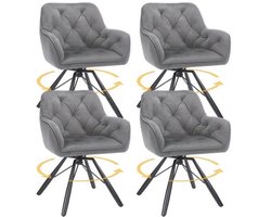 Draaibare Eetkamerstoelen – Eetkamerstoelen Set – Bureaustoelen Zonder Wielen – Comfortabele Stoelen – Stoelen Met Armleuningen – 360° Draaibaar – Fluwelen Bekleding – Metalen Poten – Grijs – Set Van 2