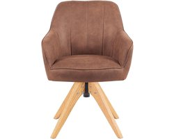 Draaibare Eetkamerstoelen Set van 2 – 65 x 60 x 87 cm – Luxe Pocketvering Zitcomfort – 360° Swivel – Massief Eiken Houten Frame – Slijtvaste Bruine Stof – 150 kg Draagkracht