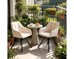 Draaibare Eetkamerstoelen - Set van 2 -Brede Keukenstoelen - Comfortabele Eetstoel - Stoelen met Zachte Rugleuning - Moderne Keukenstoel - Draaistoel - Gestoffeerde Stoelen - Woonkamer Stoel - beige