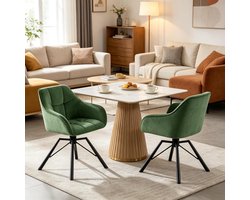 Draaibare Eetkamerstoelen - Set van 2 -Brede Keukenstoelen - Comfortabele Eetstoel - Stoelen met Zachte Rugleuning - Moderne Keukenstoel - Draaistoel - Gestoffeerde Stoelen - Woonkamer Stoel - donkergroen