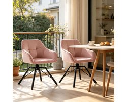 Draaibare Eetkamerstoelen - Set van 2 -Brede Keukenstoelen - Comfortabele Eetstoel - Stoelen met Zachte Rugleuning - Moderne Keukenstoel - Draaistoel - Gestoffeerde Stoelen - Woonkamer Stoel - roze
