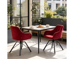 Draaibare Eetkamerstoelen - Set van 2 -Brede Keukenstoelen - Comfortabele Eetstoel - Stoelen met Zachte Rugleuning - Moderne Keukenstoel - Draaistoel - Gestoffeerde Stoelen - Woonkamer Stoel - bordeauxrood