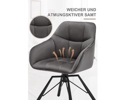 Draaibare Eetkamerstoelen Set van 2 – Novihome Velvet Luxe Stoelen met Armleuningen & Rugleuning – Comfortabele Fluwelen Keukenstoelen – 360° Draaibaar, Ergonomisch Design, Metalen Frame – Donkergrijs – Modern & Elegant voor Eetkamer, Woonkamer & Kan