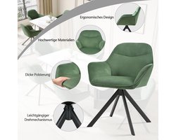 Draaibare Eetkamerstoelen Set van 4 – Ganeey Luxe Fluwelen Stoelen met Armleuningen – 360° Draaistoelen Groen – Comfortabele Gestoffeerde Keukenstoelen met Metalen Poten – Moderne Stoelen voor Woonkamer & Eetkamer