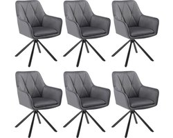 Draaibare Eetkamerstoelen Set van 6 - Comfortabele Fluwelen Stoelen met Rugleuning voor Woonkamer en Keuken - Donkergrijs