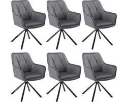 Draaibare Eetkamerstoelen Set van 6 - Comfortabele Fluwelen Stoelen met Rugleuning voor Woonkamer en Keuken - Donkergrijs