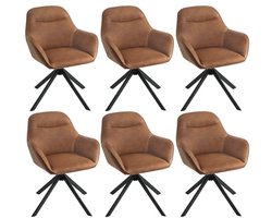 Draaibare Eetkamerstoelen Set van 6 - Kunstleer Bruin met Armleuning