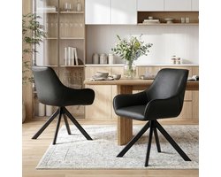Draaibare eetkamerstoelen set van 6 met armleuningen – 360° draaibaar, gestoffeerd PU-leer, ergonomisch design, metalen frame, binnenvering comfort, keukenstoel moderne stijl – 62 x 57 x 82 cm – Mobili Bella