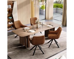 Draaibare eetkamerstoelen set van 6 met armleuningen – 360° draaibare PU leren keukenstoelen, ergonomische gestoffeerde eetkamerstoelen met metalen frame, comfortabele moderne design stoelen 62D x 57B x 82H cm – Mobili Bella