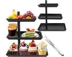Draaibare Etagère met 3 Verdiepingen Zwart - Fruitmand, Taartstandaard en Dessertdisplay