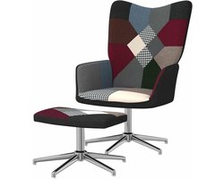 Draaibare Fauteuil - Comfortabele Stoel - Ontspannen Lezen - Patchwork Design - Met Kruk - Zilver