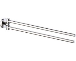 Draaibare Handdoekhouder, Twee-armige Draaibare Handdoekhouder voor Wandmontage, RVS Glanzend Chroom Handdoekhouder voor Wandmontage, Badkamer Handdoekhouder met Boring