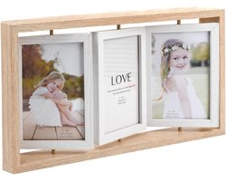 Draaibare Houten Fotolijst 3 Delen voor 6 Foto's 10x15 cm - Dubbelzijdig Desktop Collage Lijst