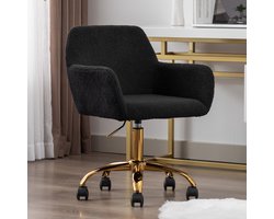 Draaibare Kantoorstoel 53x53x55 cm - Fluffy Sherpa Stoel Met Verstelbare Hoogte En 360° Rotatie Zwart