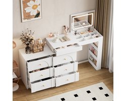 Draaibare kaptafel met ledverlichting van Learnlogic, kaptafel, kantoortafel, wit, 105×40×80 cm