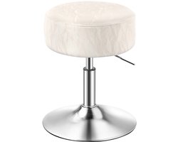 Draaibare kaptafelkruk Multifunctionele hoogte verstelbare kruk 38,5 x 38,5 x 45,5-57,5cm Ivoorwit Dik PU-lederen zitkussen Comfortabel en stabiel Modern strak design Stevig metalen frame Slaapkamer/eetkamer/keuken