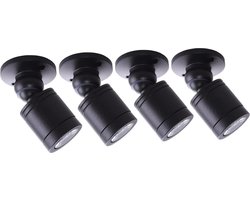 Draaibare kleine plafondspots 3 W mini opbouwspot warmwit met transformator voor glazen vloeren - vitrines - meubels - set van 4 stuks zwart