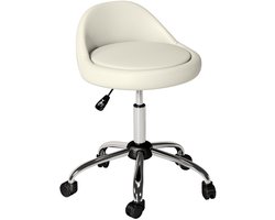 Draaibare kruk op wieltjes, 360° draaibaar, in hoogte verstelbaar van 53 tot 73 cm, witte kunststof bekleding