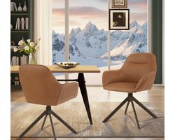 Draaibare Kunstleren Eetkamerstoelen met Armleuning – Set van 6 – Comfortabele Gestoffeerde Stoelen voor Eetkamer, Keuken en Woonkamer – Depauwwonen