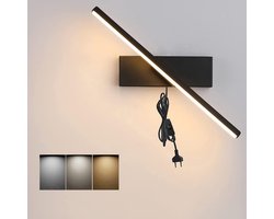 Draaibare LED Wandlamp met Stekker en Schakelaar - Dimbaar Zwart Leeslamp voor Slaapkamer of Badkamer