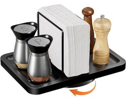 Draaibare Multifunctionele Opbergrek Van Zwart Walnotenhout | Servethouder Voor Keuken- En Eettafel + Ruimte Voor Kruidenpotjes, Staande Servethouder, Opbergrek Voor Badkamer- En Keukentafel (exclusief Kruidenpotjes)