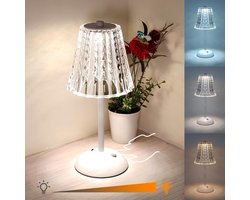 Draaibare Oplaadbare Tafellamp LED - Dimbare Touch Lamp met 3 Kleurmodi - Draagbare Kristallen Slaapkamerlamp (Wit)