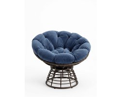 Draaibare Papasan Stoel - Rotan Loungestoel - 360 Graden Roterend - Geruisloos - 130 kg Capaciteit - Woonkamer En Buiten - 92x67cm - Marineblauw